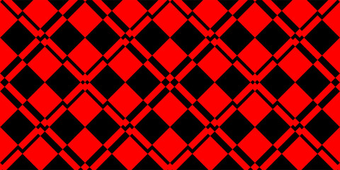 Abstract repeating geometric pattern with bold red zigzag shapes on a black background. The seamless design creates a striking, high-contrast visual with a modern and edgy look.