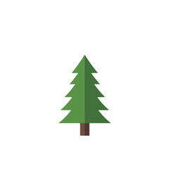 Fototapeta premium A stylized green fir tree with a brown trunk, depicted in a flat graphic illustration style on a white background