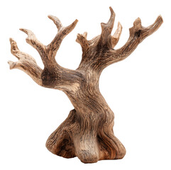 Fototapeta premium Tree sculpture with twisted branches and natural wood texture, isolated on transparent background