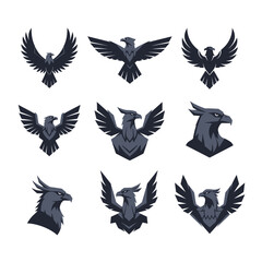 Obraz premium Collection of stylized eagle head and full body graphic designs