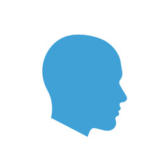 Simple blue silhouette of a human head in profile view