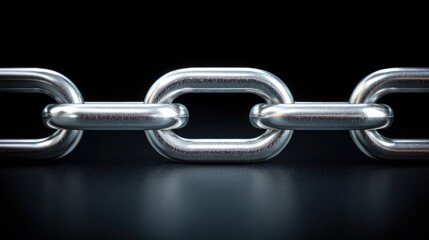 Obraz premium Close-Up View of Strong Metallic Link Chain on Dark Background Highlighting the Strength and Durability of Industrial Hardware Elements in Modern Design
