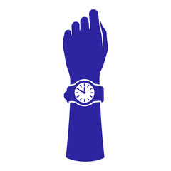 A blue silhouette of a hand wearing a wristwatch showing the time © Vector Hub24
