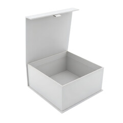 A white cardboard box with its lid open