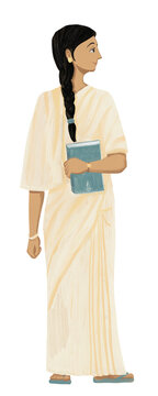 Young Woman in a White Saree Holding a book | Brahmacharya Ashrama | Sadhana | Stages of Life
