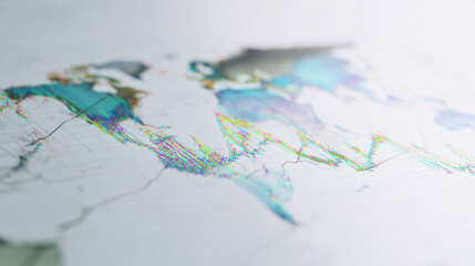 Abstract global map background showing economic connection with data network visualization displaying future growth and successful international
