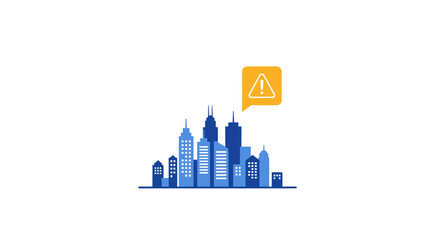 Fototapeta premium Blue Cityscape with Alert Notification Icon.