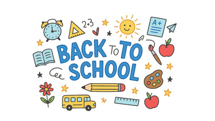 Naklejka premium School icon illustration with back to school text and colorful objects