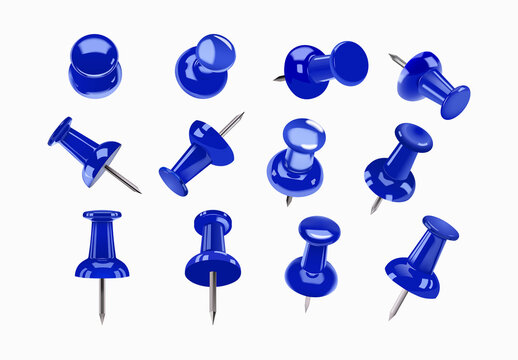 Push Pin, Drawing Pin & Thumbtack Vector for Isolated Map Marker, Office Stationery & Memo Highlight