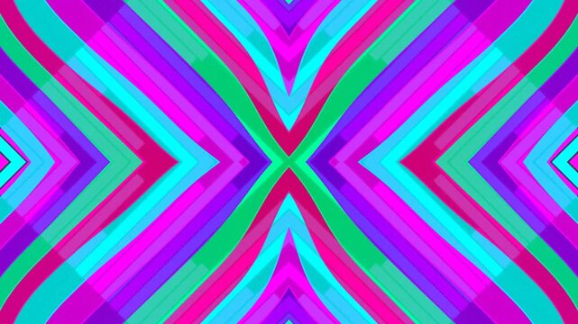 Vibrant abstract symmetry with spectrum, beats, chaos, motion, and energy in a kaleidoscope pattern viewed centrally