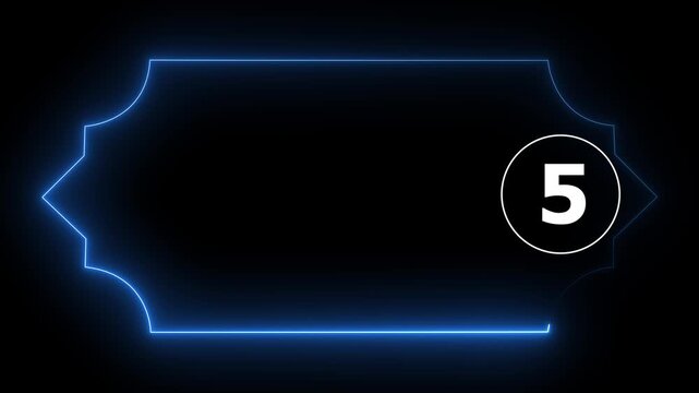 10 Second Countdown Animation: Nice Neon Battery Frame with Glowing Numbers for Video Intros and Gaming