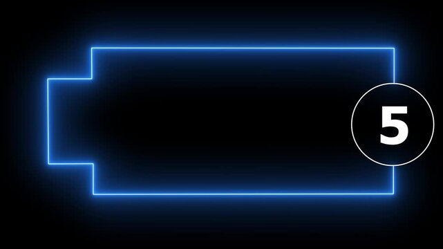 10 Second Countdown Animation: Nice Neon Battery Frame with Glowing Numbers for Video Intros and Gaming
