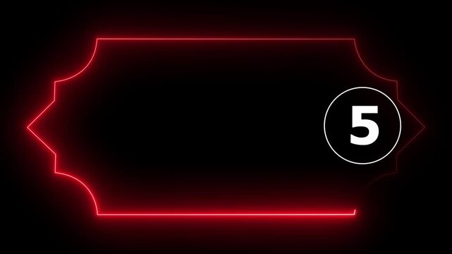 10 Second Countdown Animation: Nice Neon Battery Frame with Glowing Numbers for Video Intros and Gaming
