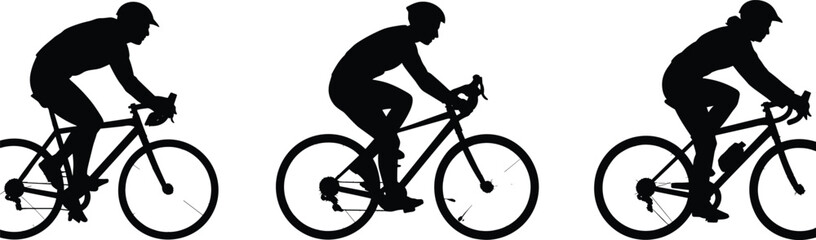Obraz premium Cyclists in silhouette riding bicycles on white background vector