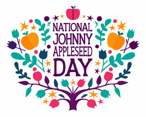 Apple Planting and Nature Vector Illustration, National Johnny Appleseed Day