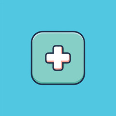 Obraz premium Green square with rounded corners featuring white medical cross and pink outline