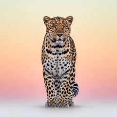 Naklejka premium Leopard Standing on Hind Legs against Gradient Background.