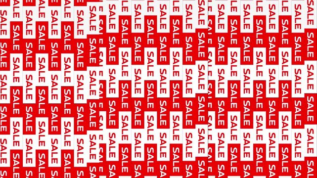 Seamless repeating background featuring bold red and white 'SALE' typography. Sale text on a white and red background animation seamless loop. 4k video.