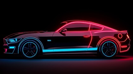 Naklejka premium Neon Pixel Art Sports Coupe Red And Blue Digital Car Illustration