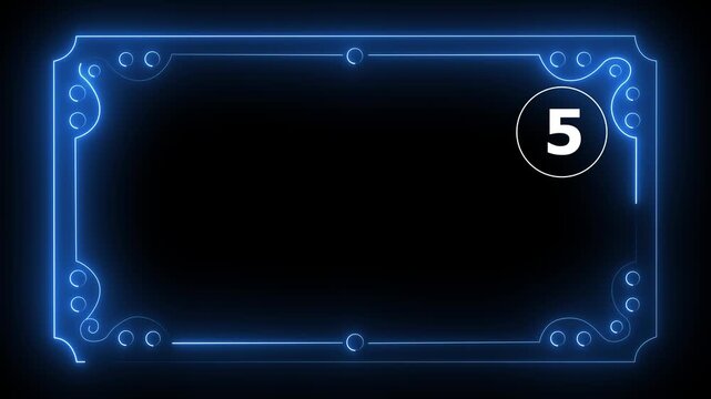 10 Second Countdown Animation: Nice Neon Battery Frame with Glowing Numbers for Video Intros and Gaming
