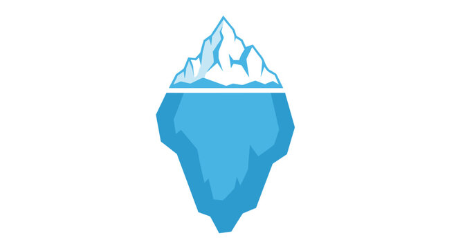 An abstract illustration of an iceberg showing both the small portion above and the much larger submerged part below the water line.