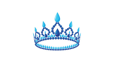 Obraz premium Blue crown adorned with multiple teardrop-shaped gems and small circular beads on a white background.