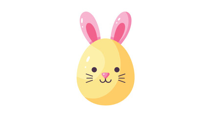 Fototapeta premium An adorable yellow Easter egg features a cheerful cartoon bunny face with pink ears, rosy cheeks, and black whiskers.