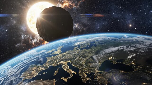 Planet Earth from space with sun and celestial body