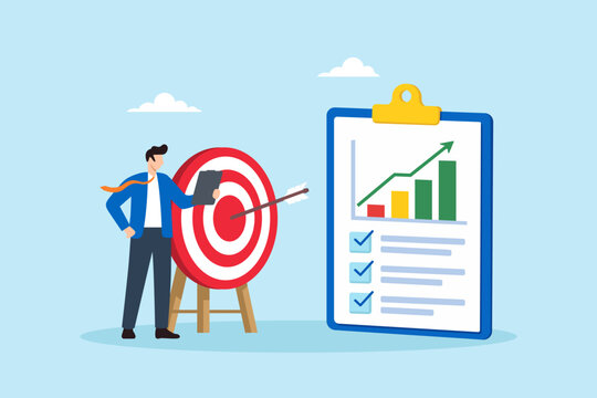 Flat illustration of businessman setting measurable goals and focusing on success target for executive management strategic objective planning and organizational direction control