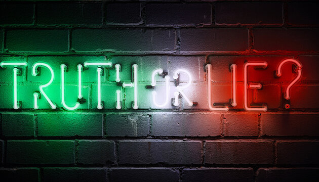 Truth or lie neon sign glowing honesty deception concept