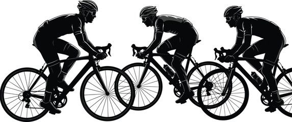 Obraz premium Professional road cyclists silhouette set riding bicycles in a race for concept of sports competition fitness speed endurance teamwork and active lifestyle vector illustration