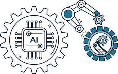 AI Automation Icon with Gear and Microchip for Smart Workflow Optimization