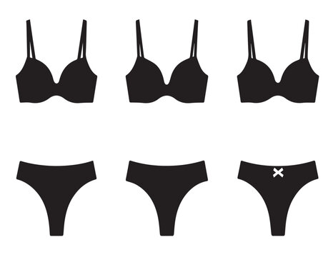 Isolated black lace bra and matching panties set featuring silk textile garment shape for fashion underwear beauty on white