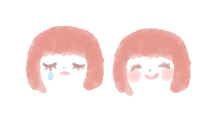 女の子の表情イラストセット滲み感ある水彩風