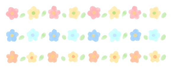 可愛い花の水彩風カラフルラインセット