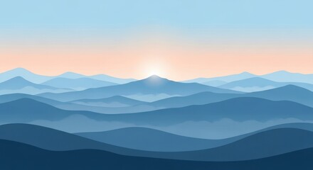 Obraz premium Serene sunrise over tranquil mountain ranges at dawn isolated on white background