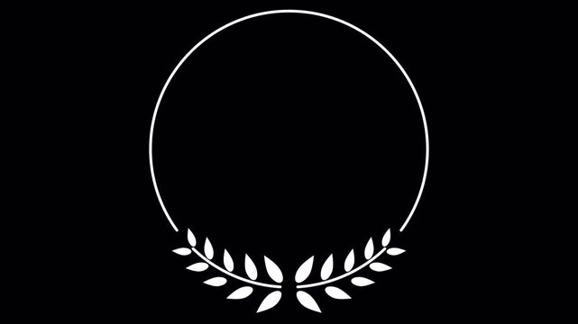 Elegant White Laurel Wreath Frame Animation on Black Background.