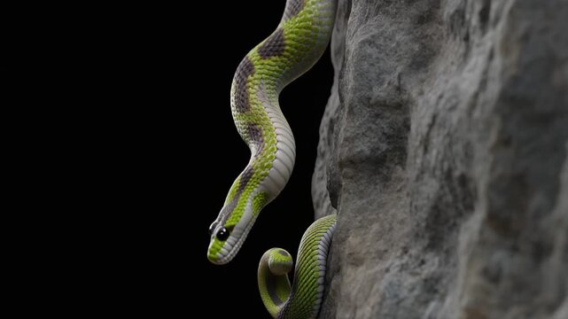 Exotic Greenscreen Snake python boa constrictor slithering movement reptile animal wildlife nature predator venomous skin scale for documentary education content creation and movie production asset