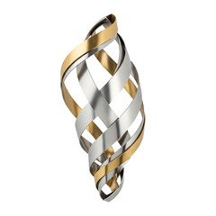 Abstract Intertwined Gold and Silver Metal Ribbons Sculpture