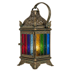 Antique Brass Lantern with Rainbow Stained Glass and Decorative Feet