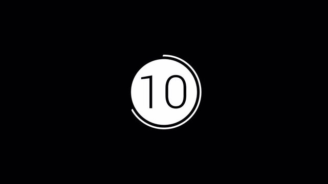 15 to 0 second countdown animation with transparent background,30 second  countdown timer, countdown video with alpha channel in 4k.	

