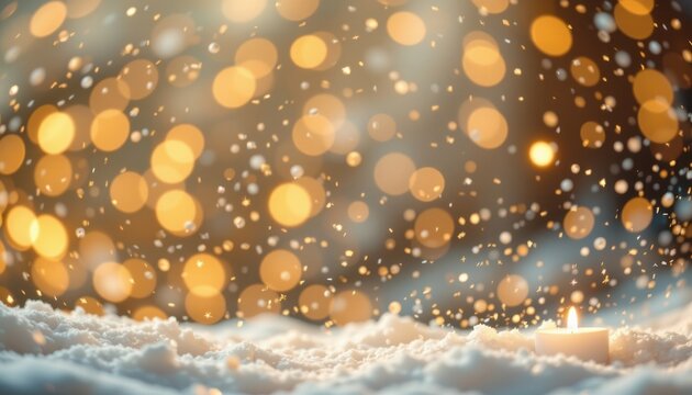 golden bokeh snowfall 66: subtle warm candlelight bokeh over champagne cream background, airy soft light, diagonal drifting particles, elegant festive mood, perfect for mobile splash screen.
