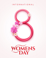 International women&rsquo;s day 8 number floral pink poster design