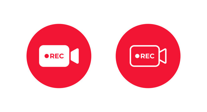 Camera rec icon in red circle. Video recording symbol. Live record sign