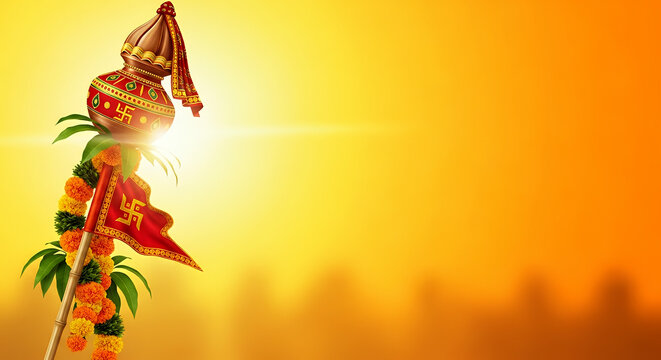 Gudi Padwa Banner with Traditional Gudi Flag