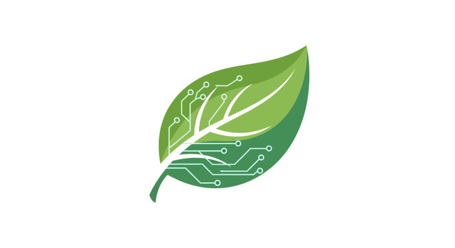 Green eco technology leaf circuit logo