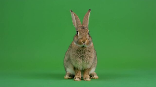 Cute greenscreen rabbit soft lighting clean background professional chroma key animal video footage for editing compositing visual effects production marketing presentation multimedia projects
