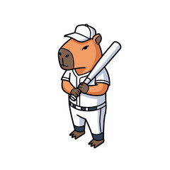 Fototapeta premium Capybara baseball player holding a bat ready to play a game.
