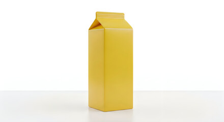 Clean empty yellow cardboard beverage carton or milk box isolated on a white background with subtle shadow, minimalist design