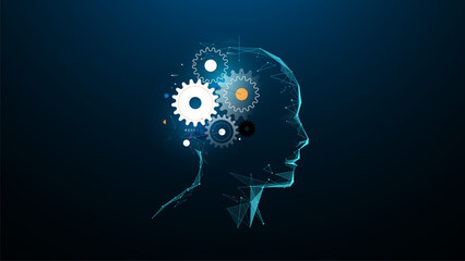 Head with gears on it. Innovation technology concept. IA Futuristic technology © pickup